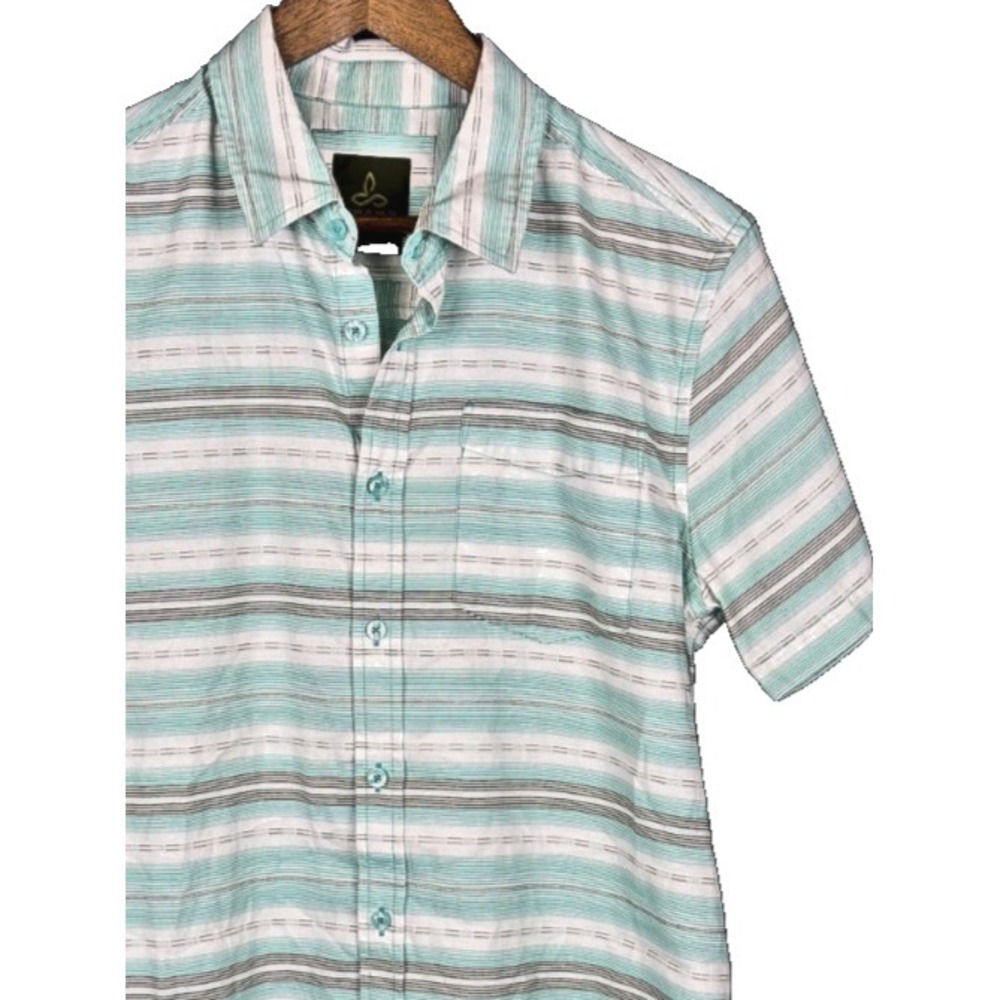 prAna Breathe Shirt Mens S Striped Performance Short‎ Sleeve Casual Green